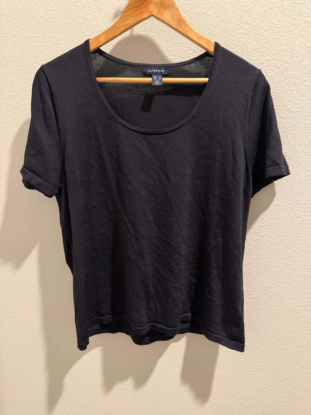 Lands' End Women's Black Short Sleeve Scoop Neck Knit Top Size L